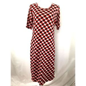 LuLaroe Julia dress SZ L red white black geo (E322